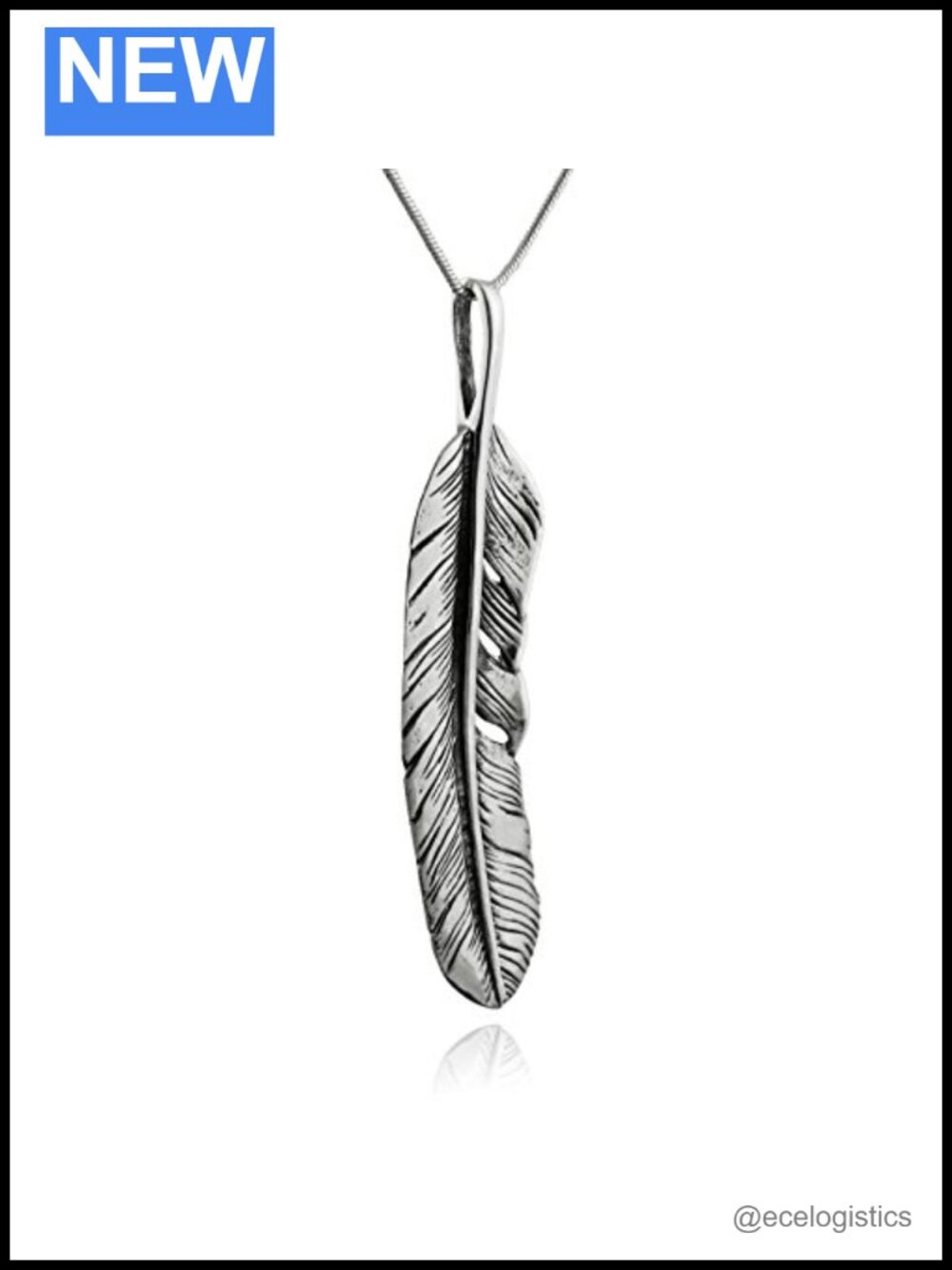 Sterling Silver Feather Pendant Necklace 18" Snake Chain